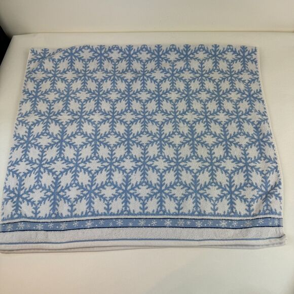 Vintage Bath Towel Cecil Sayday Set of 2 Snowman Snowflakes Blue white - Picture 9 of 16